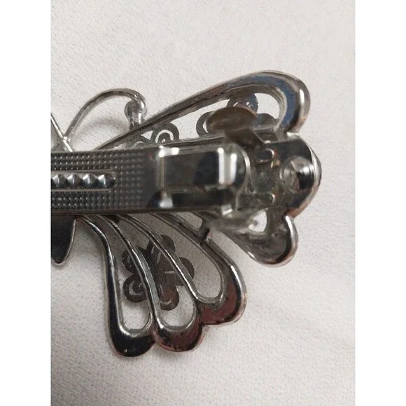 Vintage Butterfly Hair Clip Barrette French Style Silver Tone 3.75"x2.25" - Picture 5 of 10